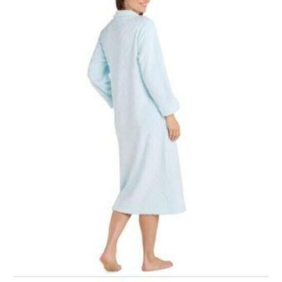 Miss Elaine Women's Blue Long Zip-Front Fleece Robe M - Picture 2 of 2